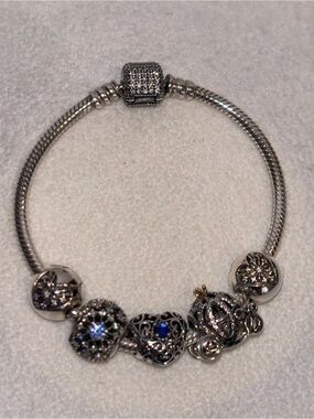 Pandora Silver Sparkling Charm Bracelet with Disney Cinderella Charms✨